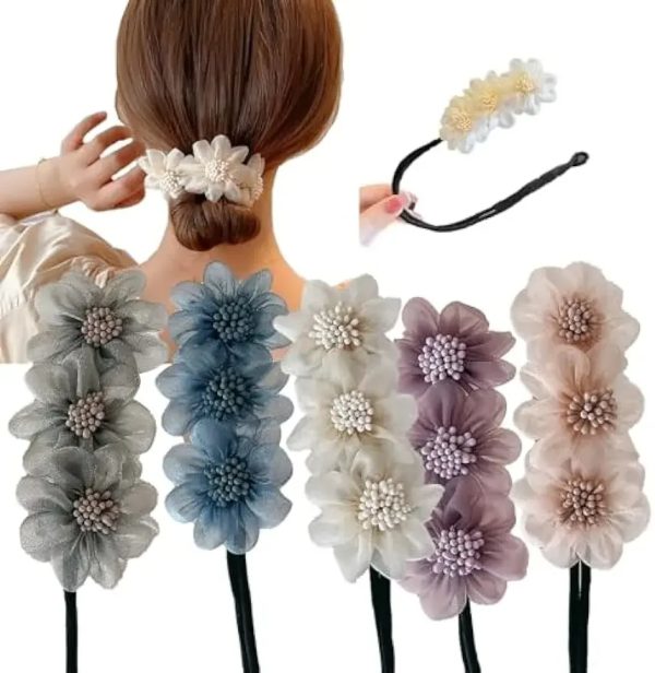 Women Elegant Bud Flower Bun Maker Maruko Hairstyle Making Long Tool Sweet