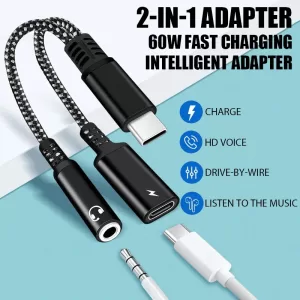 2IN1 Type C To 3.5mm Jack Earphone Charging Cable Converter USB 3.0 to Type C OTG Adapter for MacbookPro Samsung Xiaomi Huawei