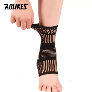 Ankle compression sleeve for runner providing support and stability during exercise.