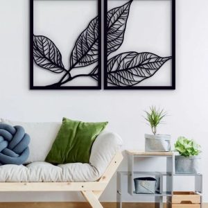 Sleek metal leaves create a modern and sophisticated wall decoration.