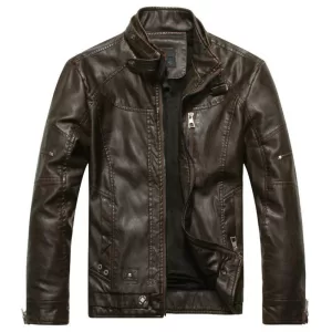 New Motorcycle Men's Cotton Coat Autumn Winter Fleece Leather Jacket Jaqueta De Couro Masculina Casual
