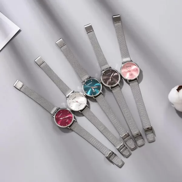 Women's Wristwatches Luxury Silver Popular Pink Dial Flowers Metal Ladies Bracelet - Image 6