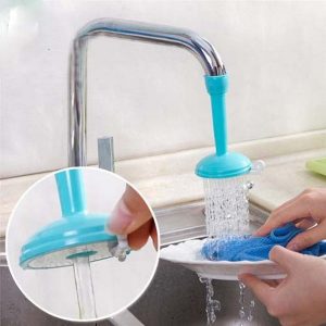 Flexible silicone kitchen faucet sprayer attached to a faucet, with a comfortable grip and different spray settings.