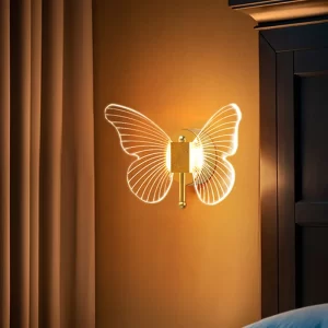 A majestic Monarch butterfly LED lamp casting a warm glow, perfect for a bedside table.