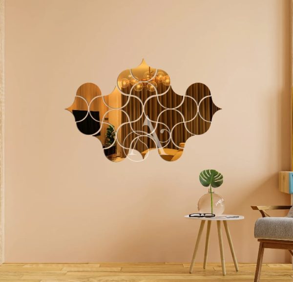 Geometric Fireclay Acrylic Mirror Wall Stickers reflecting a modern living room interior.