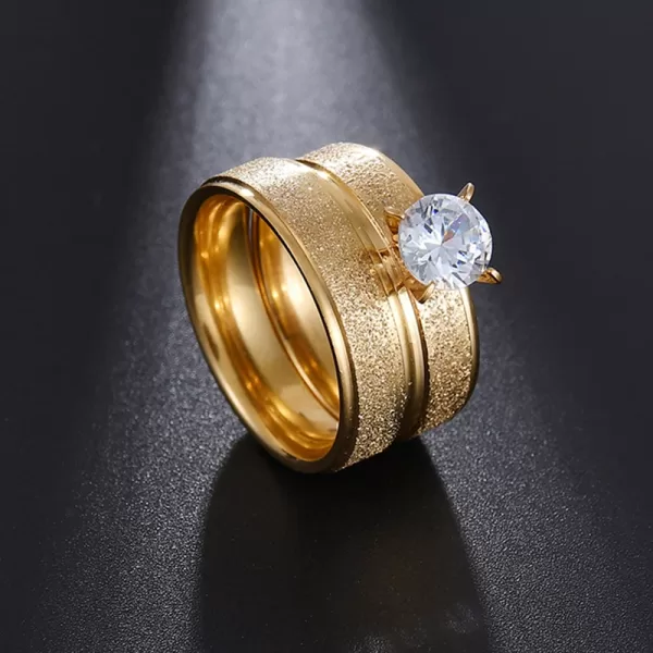 Golden Titanium Steel Romantic Wedding Ring - Image 4