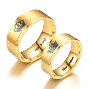 King & Queen Couple Rings in Gold Stainless Steel