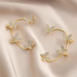 Close-up photo of Silver Plated Metal Leaf Butterfly Clip Earrings showcasing the delicate butterfly design with a focus on the silver finish and intricate details.