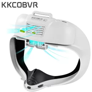 Person wearing a Quest 2 VR headset with a KKCOBVR K2 face cover, smiling and looking cool.