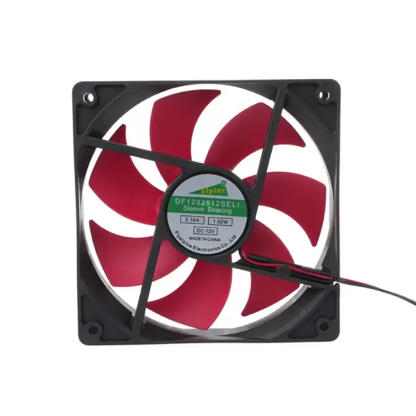 Black Mini 120mm cooling fan with 7 blades and a 2-pin connector.