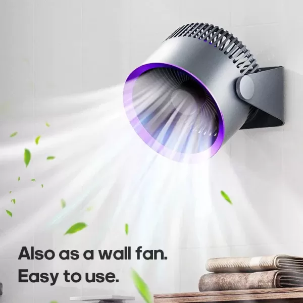 A 4000mAh Wireless Electric Fan mounted on a wall, directing cool air downwards.