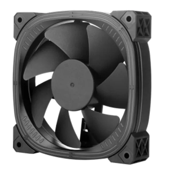 Open PC case showcasing multiple 120mm cooling fans mounted in different positions for optimal airflow.