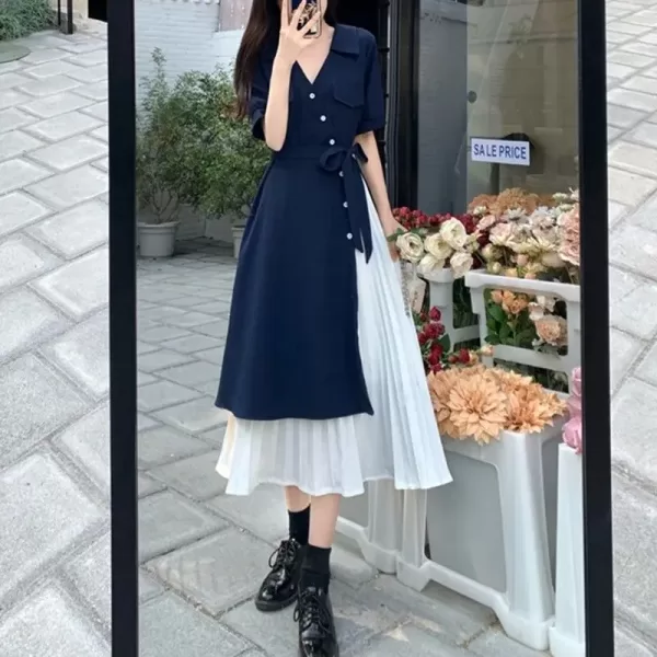 Trendy V-Neck Long Dress Korean Fashion Robe Playa Summer Dresses Women 2024