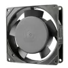 Industrial AC axial fan securely mounted on a welder for improved cooling.