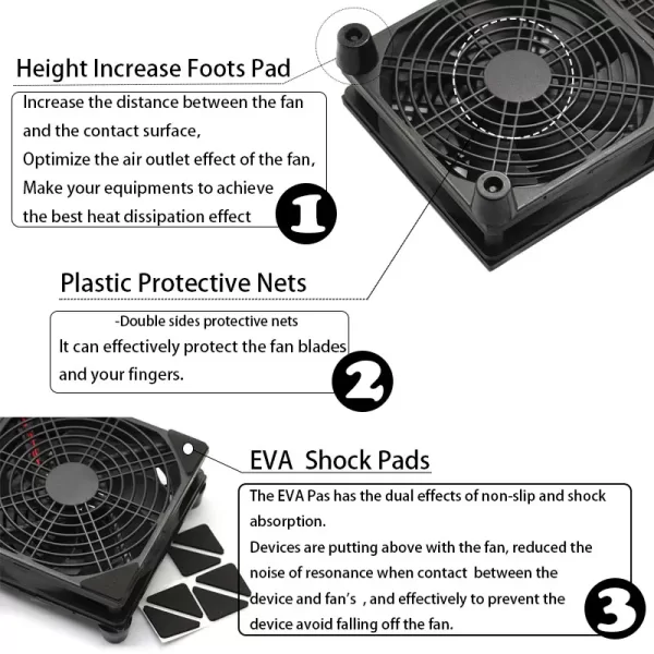 A Desktop Cooling Fan with a Sleeve Cooler & Protective Net attached, blowing cool air.