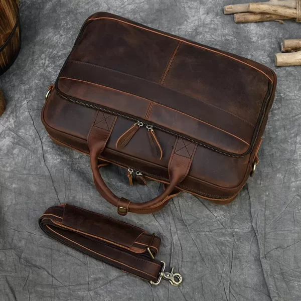 A high-quality brown leather briefcase built for durability and everyday use.