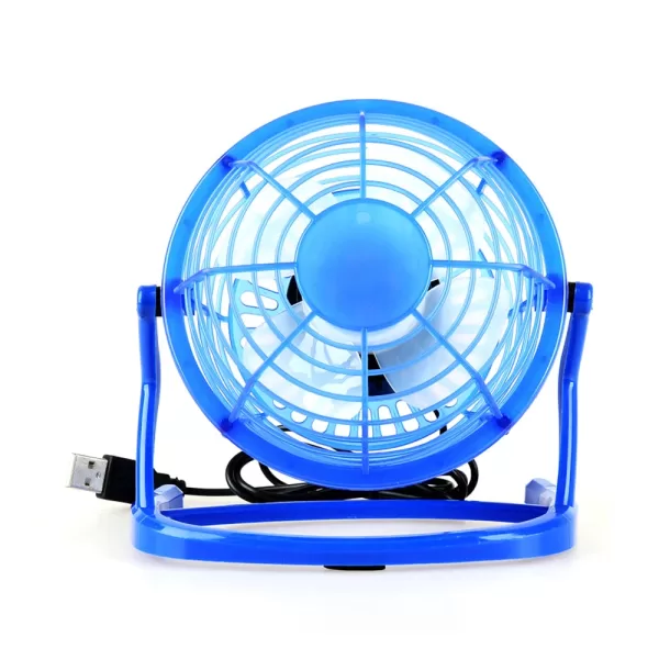 A black Pocket Breeze mini fan plugged into a USB port on a laptop computer on a desk.