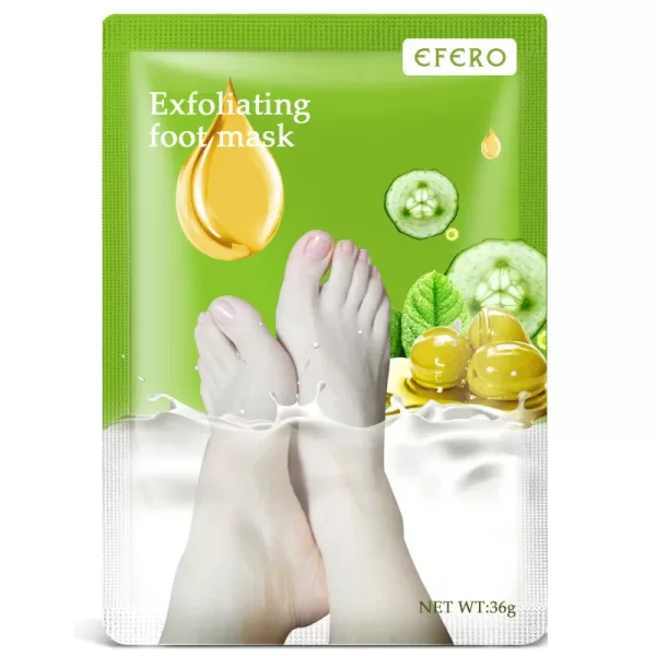 Close-up of smooth, soft feet after using an exfoliating foot mask, with healthy-looking nails.