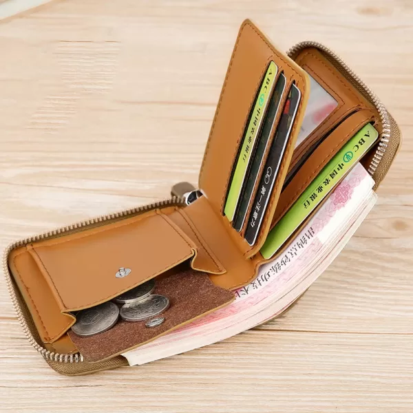 Image of a person holding a selection of three leather wallets, highlighting the variety available.