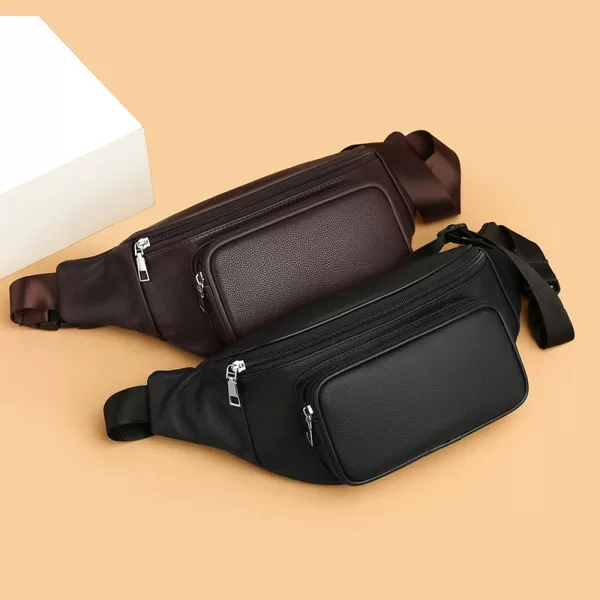 3 Image of a stylish man wearing a 100% Genuine Leather Men's Waist Bag