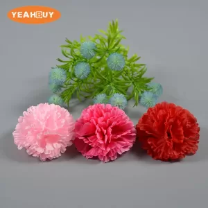 Close-up of a vibrant bouquet of artificial carnation flowers in various colors, perfect for creating beautiful Mother's Day decorations.