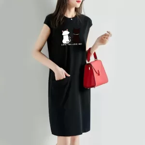 Women Summer Kawaii Cat Print Dress Korean Fashion