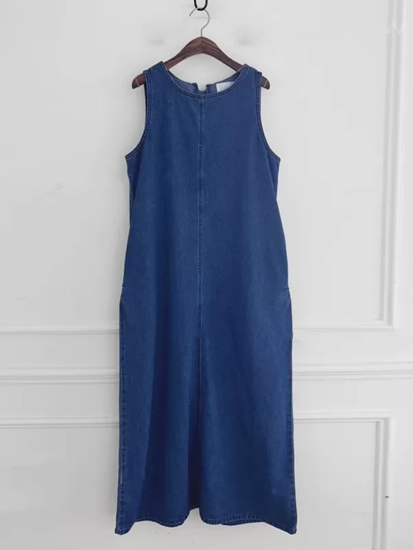 blue color Korean Back Loose A-line Undershirt Denim Dresses: Trendy Comfort for Your Everyday Wear