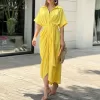 Elegant Office Dress Short Sleeve High Waist Printed Korean Dresses