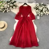 2024 red color Pleated French Vestito Dress