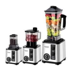 Silver Crest 3-in-1 blender on countertop with a large capacity stainless steel jar
