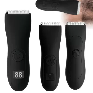 Close-up of a sleek, ergonomic body hair removal machine with a gentle massaging head and hypoallergenic blades.
