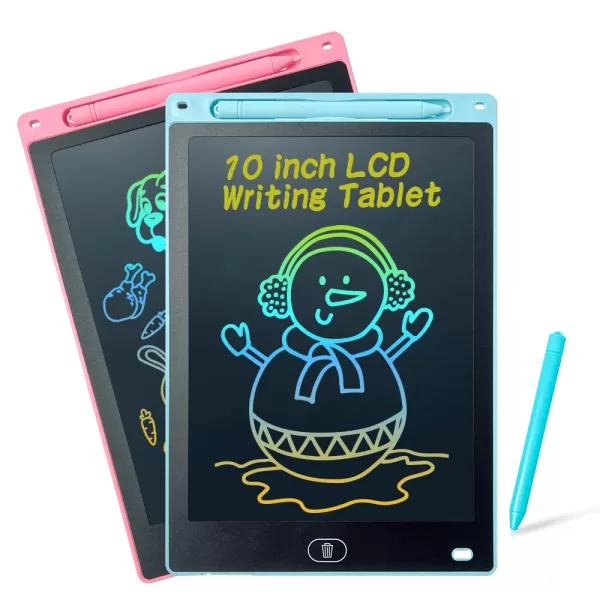 Close-up of an 8.5-inch LCD drawing tablet screen displaying a vibrant drawing, highlighting the clear and pressure-sensitive display.