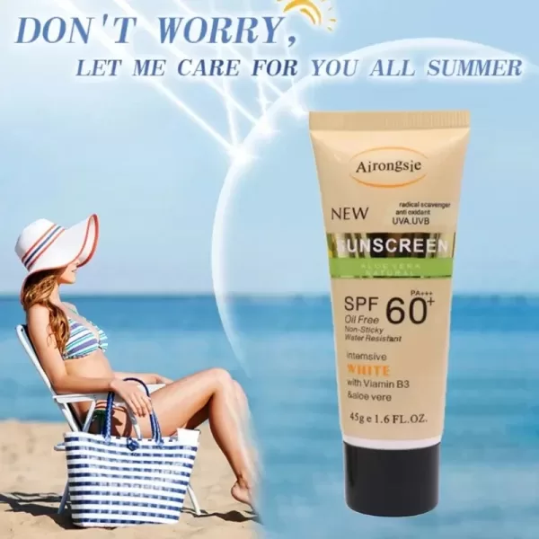 A bottle of Disaar SPF 60 Sunscreen with a sleek design, perfect for face and body application.