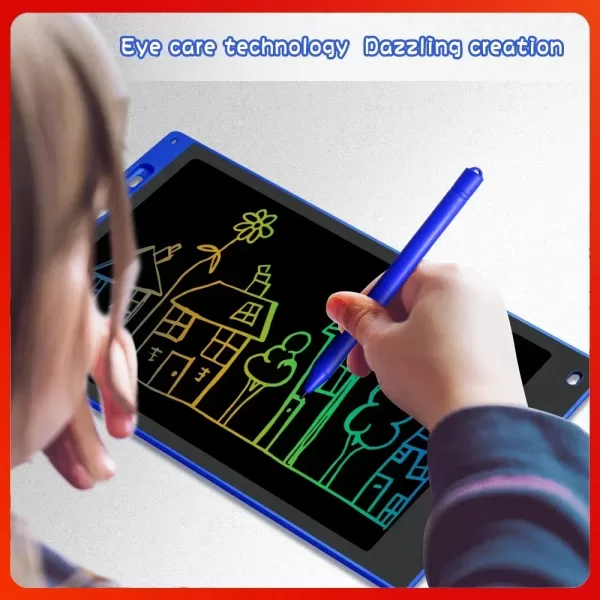 A group of children playing together, taking turns drawing and interacting with a large 1 inch LCD writing tablet, fostering creativity and collaboration.