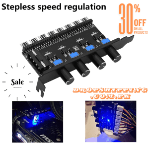 Black 12V 8-Channel Cooling Fan Hub with multiple fan connectors and a SATA power connector.