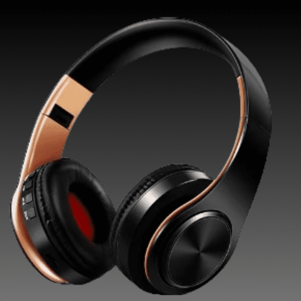 Bluetooth headphones over-ear with soft leather padding.