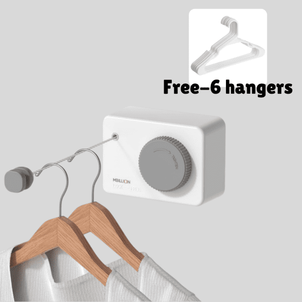 Complete clothes drying set with rope and 6 hangers