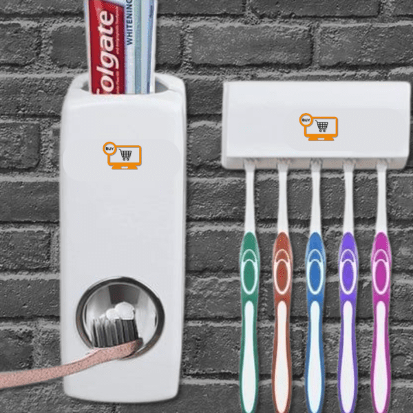 Hands-Free Automatic Toothpaste Dispenser Set Mounted on Bathroom Wall