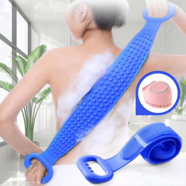 Silicone Body Scrubber with integrated soap and shampoo dispenser