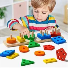 Colorful wooden geometric shape sorter for kids