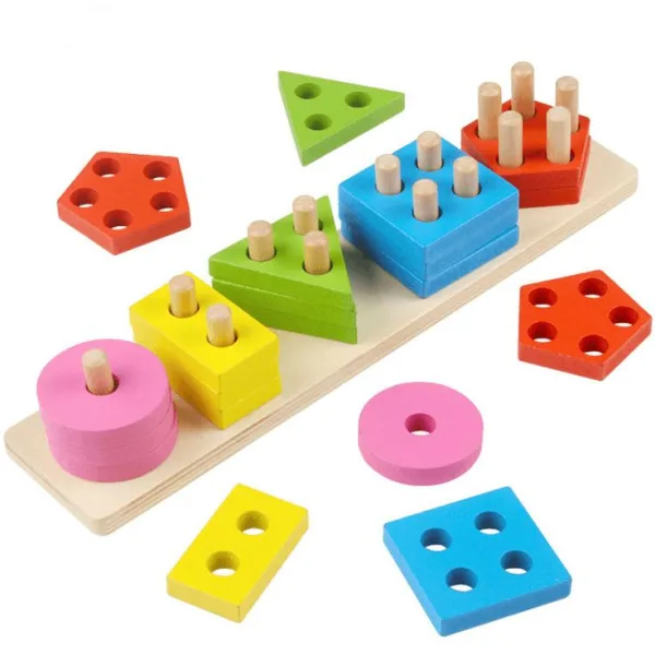 Wooden animal-themed geometric shape sorter toy for kids