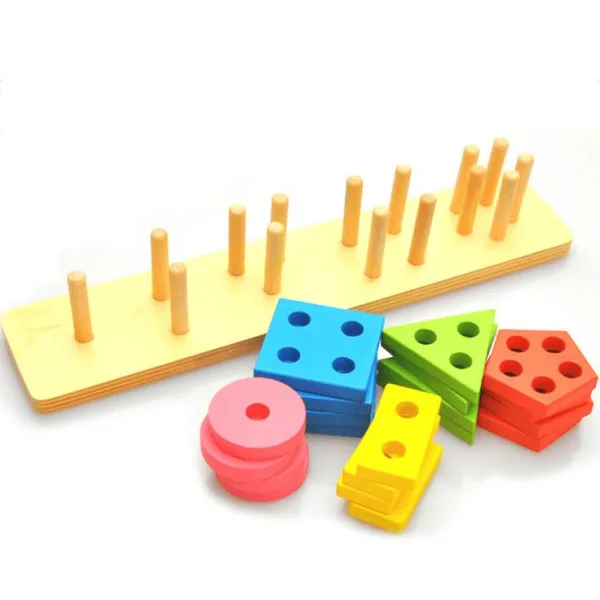 Wooden intelligence box with geometric holes for shape sorting