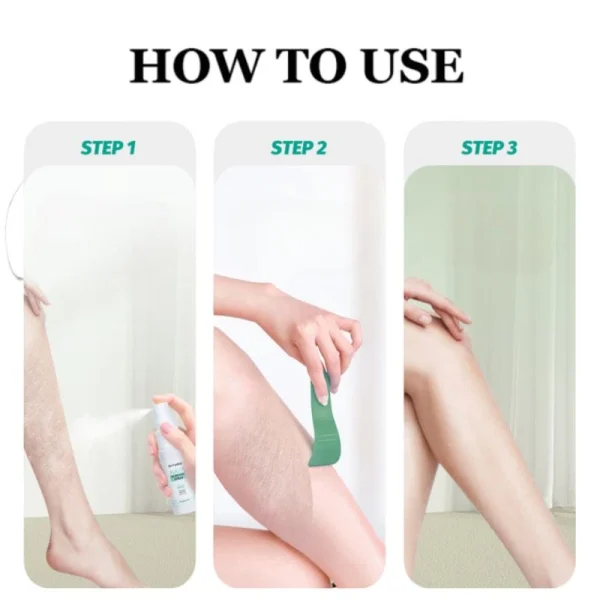 Instructions for using a hair removal spray and applicator.