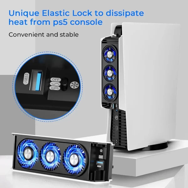 PS5 Cooling Fan with LED Light USB 3.0 Port Quiet Efficient Cooling System
