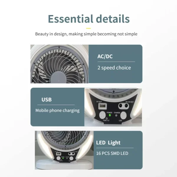 Solar Energy Electric Fan AC/DC Rechargeable Table fan