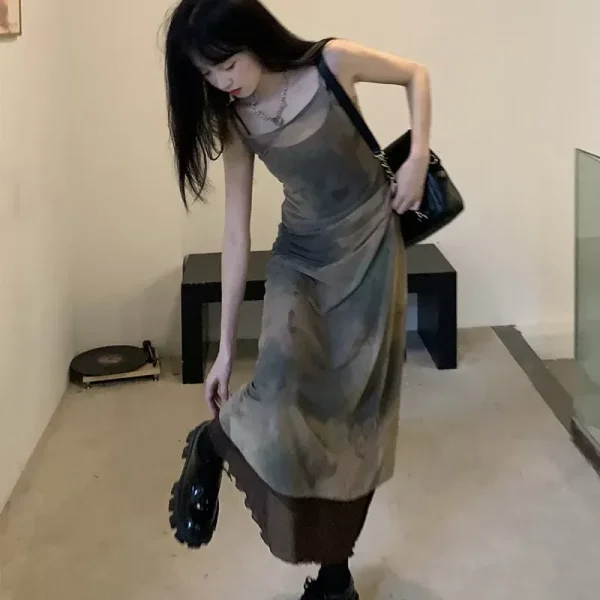 Party Korean Style Dresses Tie Dye Prints For Girls