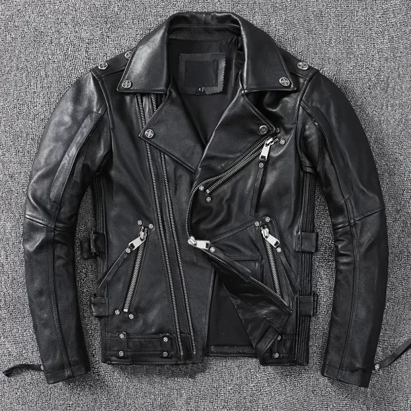 Vintage Brown Motorcycle Leather Jacket Men in pakistan