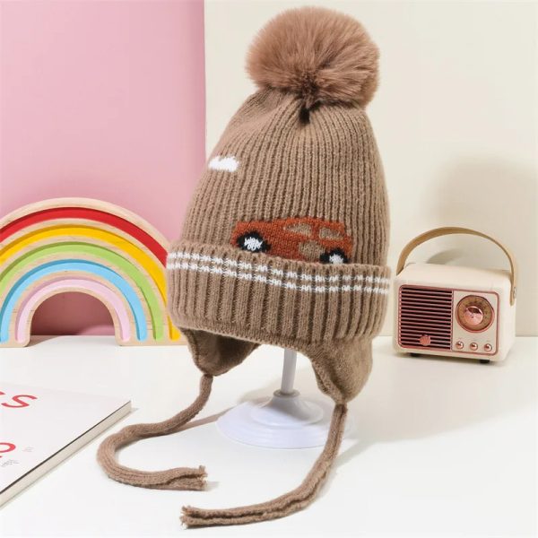 Winter Children’s Thickened Knitted Hats For Boy Girl Cotton Warm Hat Cartoon Dinosaur Kids Toddler Ear Protection Beanies Cap