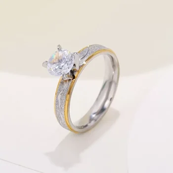 Women Stainless Steel Ring with Zircon Korean Style Jewelry
