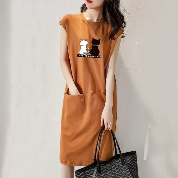 Women Summer Kawaii Cat Print Dress Korean Fashion